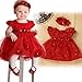 TRENDINAO Baby Girls Red Lace Princess Headband Dresses For Christmas/New Year
