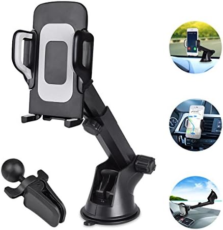 Car Phone Mount 3-in-1 Universal Phone Holder Cell Phone Car Air Vent Holder Dashboard Mount Windshield Mount Compatible with Samsung Galaxy Note S6 S7 More