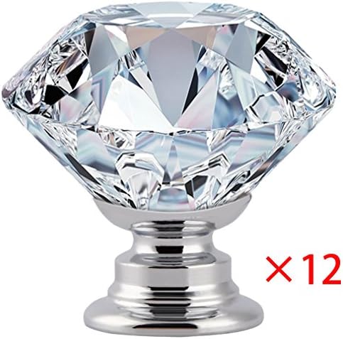 Cabinet Dresser Knobs 12PCS 30mm , YIODU Crystal Diamond Glass Drawer Knobs Handles Gift for Cabinet Furniture Kitchen Bathroom Shutters Home Closet Chest Wardrobe Bin Cupboard Door Decorating,Clear