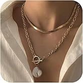 Gold Snake Chain Choker Layered Baroque Pearl Pendant Necklaces for Women, Silver Vintage OT Buckle Clasp Paperclip Necklace Trendy Party Jewelry Gift