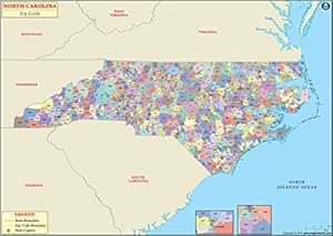 Amazon.com : North Carolina Zip Code Map - Laminated (36" W x 25.46" H