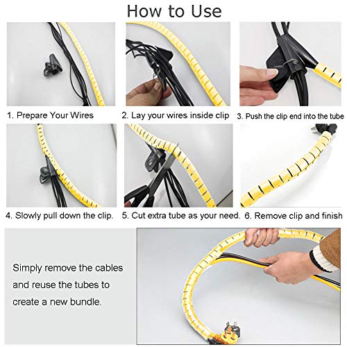 VIWIEU Yellow Cable Management Sleeve Dog and Cat Cord Protector, Electrical Cord Orgainzer Wire Covers for Pets, Wire Hider with Bonus Cable Clips and Zip Ties for TV PC Computer Home Entertainment - Thumbnail 6