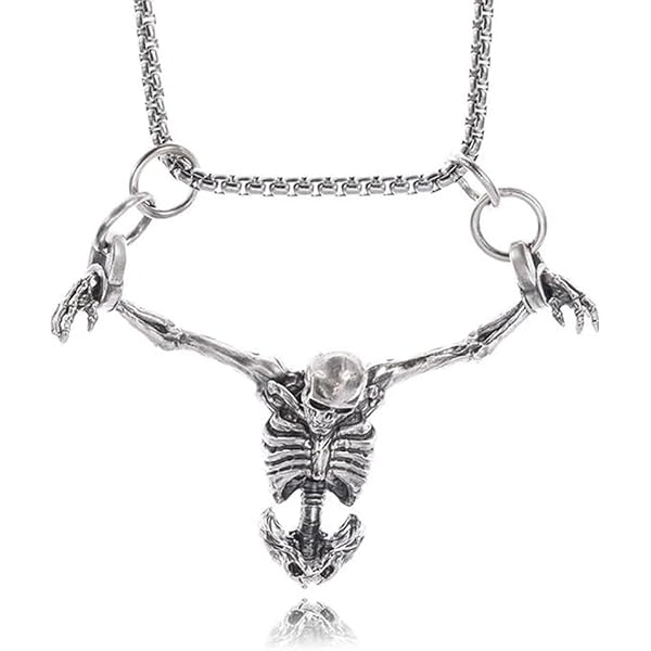 Collier Pendentif Tête De Mort Gothique En Acier Inoxydable - Chaîne De 60 Cm - Unisexe