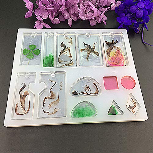 3 pcs Silicone Resin Casting Molds, FineGood DIY Jewelry Pendent Craft Making Moulds with Hanging Hole