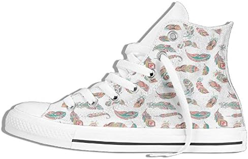 Ongyeyuan Ethnic Feathers With Colorful Style Ornaments Bohemian Tribal Print High Top Classic Casual Canvas Fashion Shoes 42
