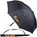 Golf Umbrella Large 48 Inches For All Purposes - Automatic Opening. Fiberglass Frame. Vented Double Canopy. Reflective Velcro Straps - Wind and Rain Resistant - Handy Shoulder Carrying Bag - Black