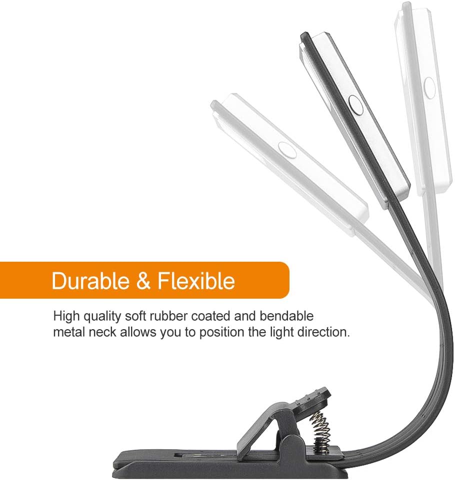 LEPOWER LED Bookmark Book Light, Eye Protection Reading Light, Portable Clip Light, 3 Colors x Stepless Adjustable Brightness, Built-in USB Cable Easy Charge, Perfect for Kindle, IPad & Readers - - 