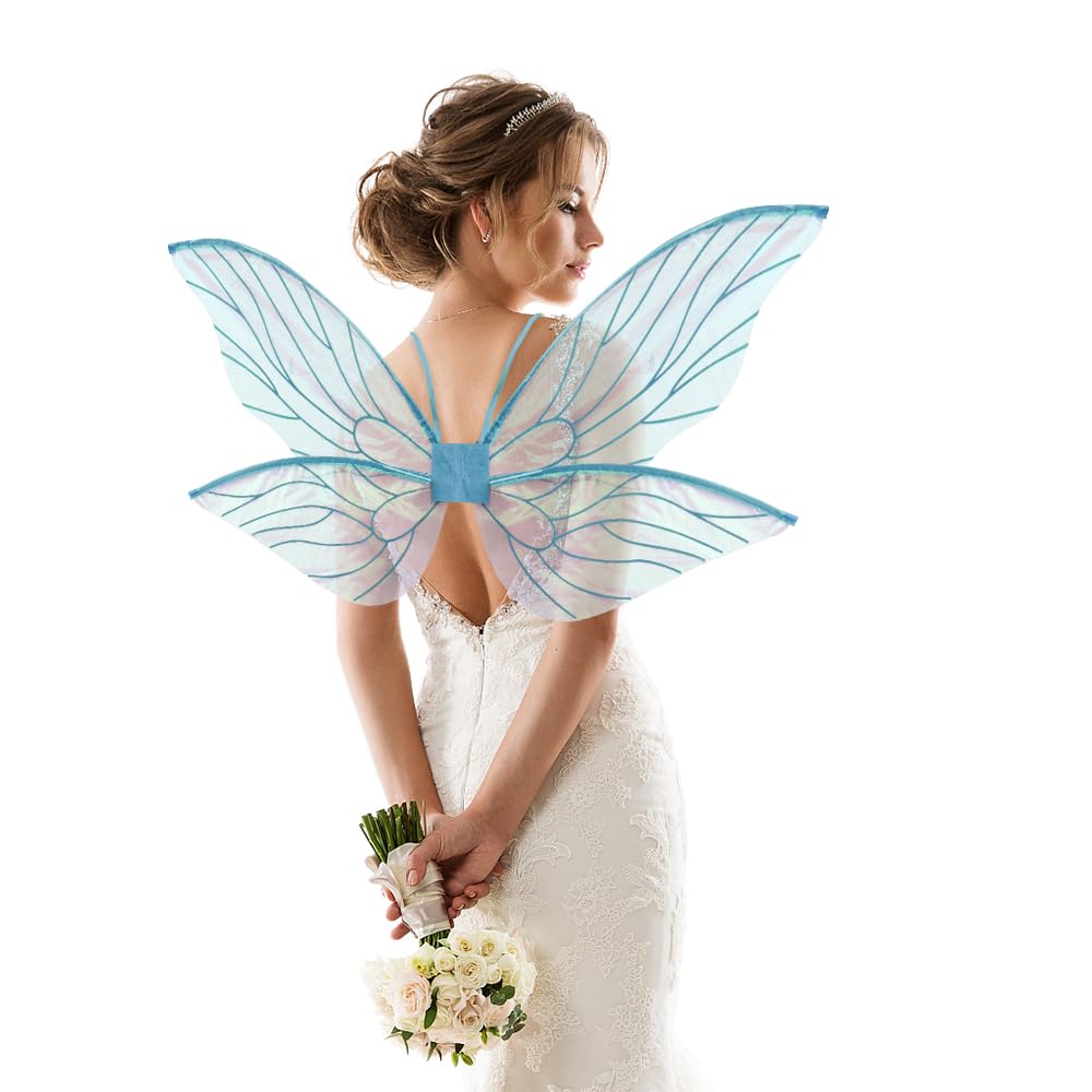 Photo 1 of ALIBBON Fairy Wings Blue Transparent Fairy Wings Costume for Women, Butterfly Wings Princess Angel Elf Dress Up Accessories for Halloween Xmas Party Cosplay Costume Holiday Decorations