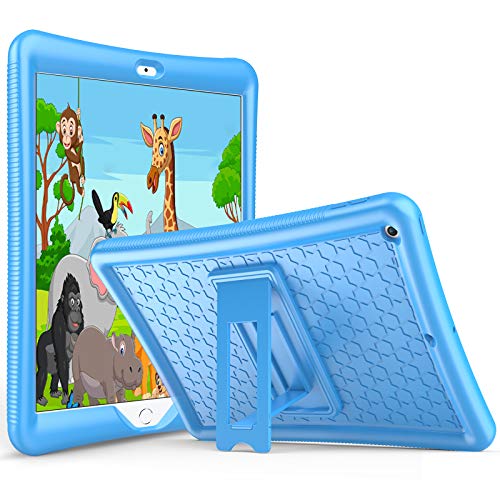 ProCase Kids Case for iPad 10.2 9th Gen 2021 / 8th Gen 2020 / 7th Gen 2019, Shockproof Soft Silicone Case, Lightweight Anti-Slip Kids Friendly Protective Cover with Kickstand for 10.2 Inch -Blue