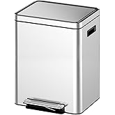 GarveeHome 40 L/10.6 gal Dual Trash Can, Rectangular Waste Basket with Metal Lid & Step Foot Pedal, Double Compartment Classified Garbage Can, Stainless Steel Trash Can with Removable Inner Bucket