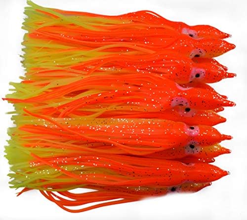 Bright Soft Octopus Squid Skirts 6in/15CM Trolling Fishing Lures Baits for Saltwater Fishing Orange & Yellow