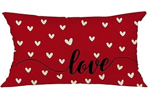 GEEORY Valentines Day Pillow Cover 12x20 inch Farmhouse Valentines Day Decor for Home Red Love Heart Valentine Pillows Decorative Throw Pillows Valentines Day Decorations