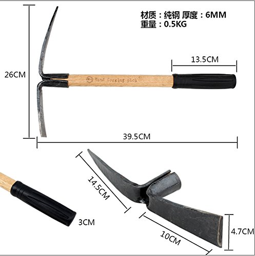 Solid Aim Tools Professional Heavy Duty Forgecraft Adze Hoe W/Dual Headed Weeding Tool, Pick Mattock Digging Tool,Great for Cultivating and Weeding (16-inch Overall Length x 7.85-inch Steel Blade). - Thumbnail 3