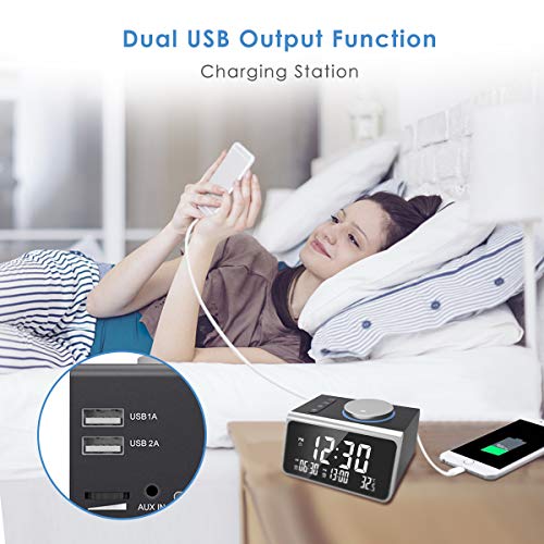 Digital Alarm Clock, Upgraded Dual Alarm Clock Radio Indoor Thermometer, Charging Station/Phone Charger with Dual Port USB 4.2" Display & 5 Levels Brightness Dimmer LED (Black) - Thumbnail 2