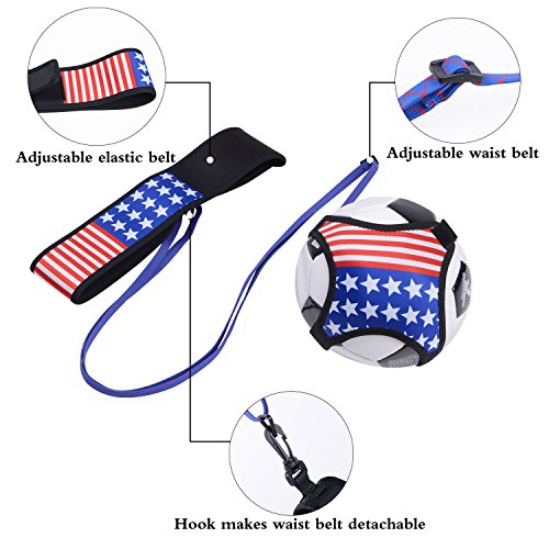JOYEAN Easy-Goal Soccer Kick Trainer Hands Free Solo Equipment for Kids - Fits Ball Size 3, 4, 5 (Star & Stripe)
