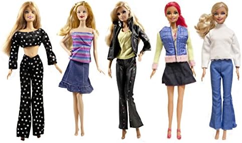 Luckakuck Lot of 5 (10-Piece) Autumn/Summer Fashion Outfits + Pants / Dress Set for 11.5 inches Dolls