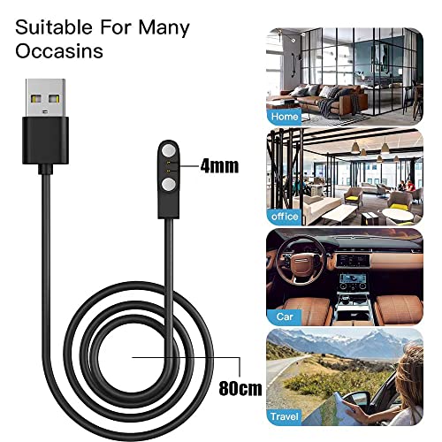 Smart Watch Magnet Charging USB Cables,2pin4mm,Compatible with Soudorv,Cillso,Dafit,Nerunsa,Radley,Reflex active