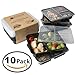 3 Compartment Meal Prep Food Storage Containers (10 pack!) with Lids/BPA Free Bento Lunch Boxes/Divided Portion Control Container Plates-Microwave, Dishwasher Safe, Freezer Safe, Reusable