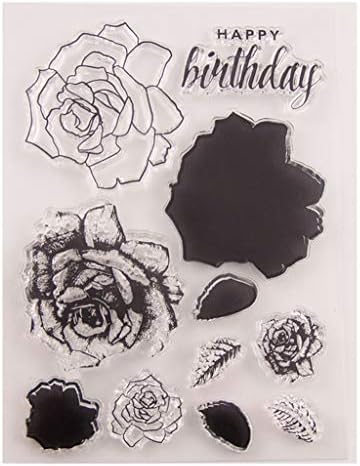 ShapeW Rose Flower Happy Birthday Transparent Stamps Silicone Stamps Clear Stamps for DIY Scrapbooking Card Cards Making Photo Album Decorative