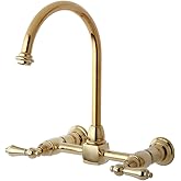 Kingston Brass KS1292AL Restoration Wall Mount Bridge Kitchen Faucet, Polished Brass