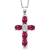 Gem Stone King 925 Sterling Silver Red Ruby and Lab Grown Diamond Cross Pendant Necklace for Women | 3.40 Cttw | Gemstone July Birthstone | Oval 6X4MM | With 18 Inch Chain