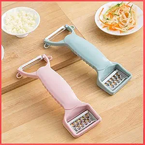 4 in 1 Multipurpose (1 Pc) Peeler/Vegetable Scrapper Double Edge Serrated Grater with Garlic Shredder - Blue