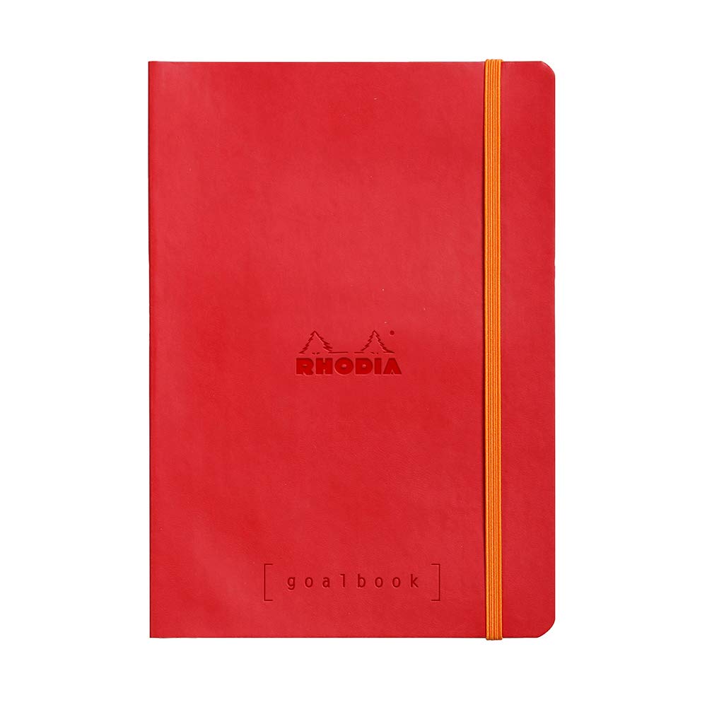RHODIA 117753C - Flexible Notebook Bullet Journal Goalbook Poppy A5 14.8x21cm Dotted - 240 pages - Ivory 90gsm paper - 2 Ribbons, Elastic Closure - Leatherette
