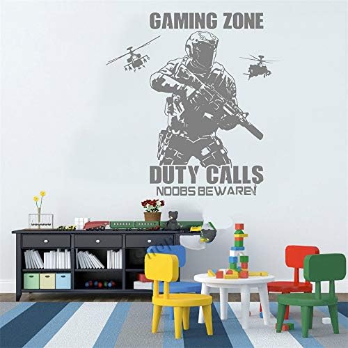 Game mural sticker game area call of duty style with helicopter bedroom wall sticker Vinyl applique gray 56 * 59