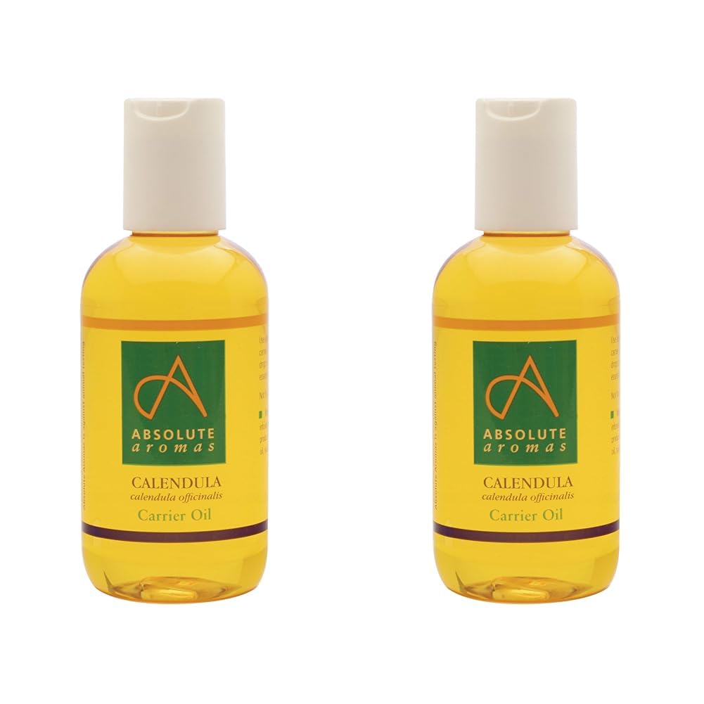 Absolute Aromas Calendula Infused Oil 50ml - Pure, Natural, Infused Calendula in Sesame Oil – Natural Moisturiser and Massage Oil for Skin, Hair and Nails (Pack of 2)