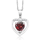 Gem Stone King Customized and Personalized Heart Shape Pendant Necklace For Women | 10K White Gold | 6MM Gemstone Birthstone and White Diamond | With 18 Inch Chain