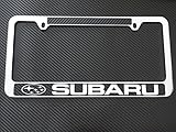 Subaru license plate frame chrome metal,carbon fiber details,chrome text
