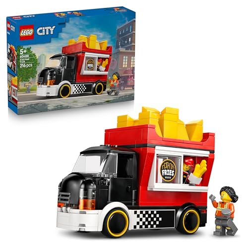 City Pommes-Truck - Spielzeug Fahrzeug Modellbau mit abnehmbarem Verkaufsbereich, 2 Minifiguren und Zubehör - Geburtstagsgeschenk für Jungen ab 5 Jahren - 60488