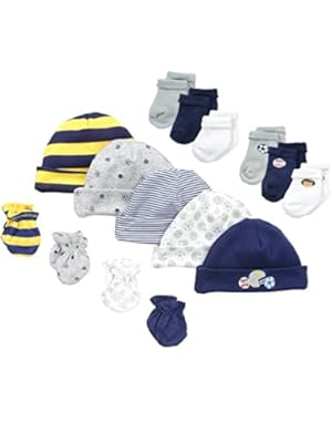 Baby Boys' 15 Piece Socks, Caps, and Mittens Essential Gift Set