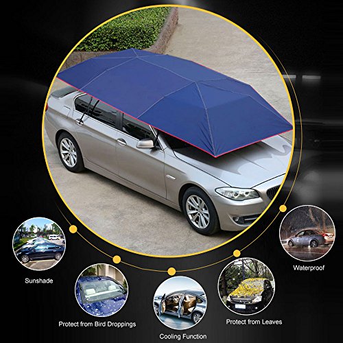 Super PDR Semi-Automatic Tent Movable Carport Blue Folded Portable Car Umbrella Universal Sunshade 157.48''X86.62''