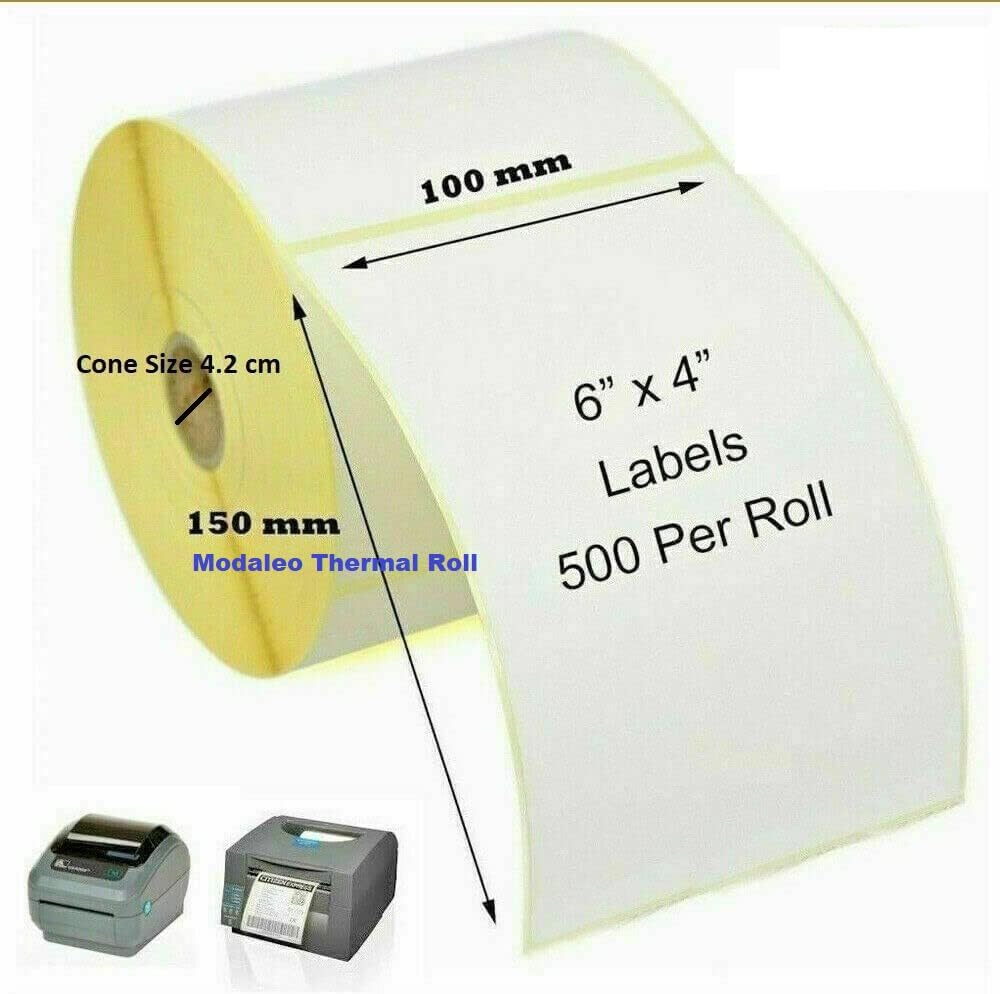 Modaleo Branded Thermal Printing ROLL for All Printer 4X6 INCH Size and 500 Label Waterproof Printing Black Print (1 ROLL 4" X 6")