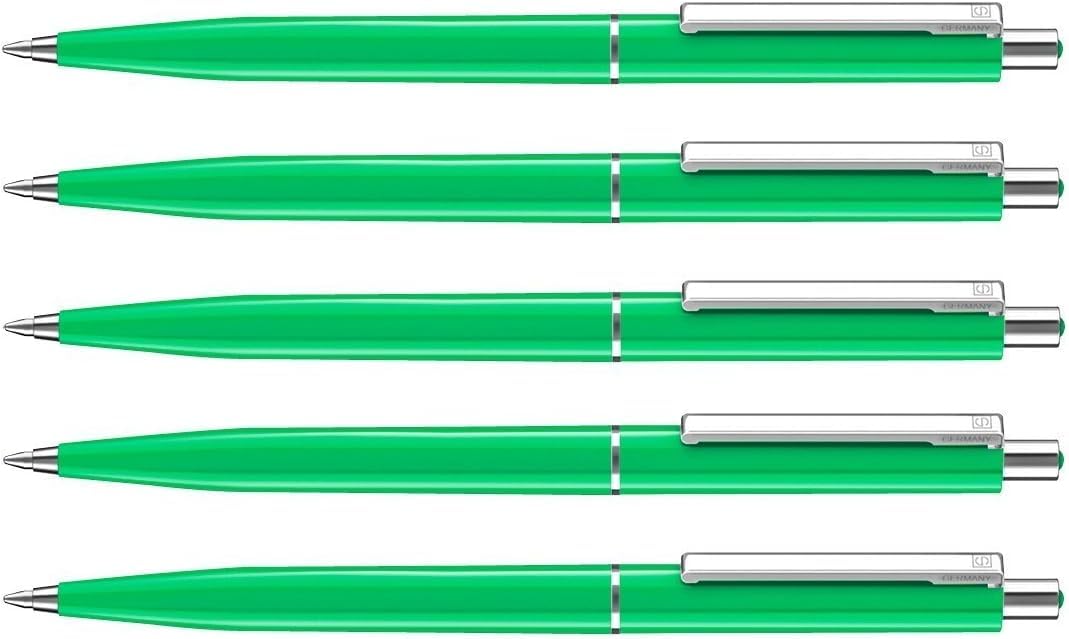 Allpremio® Pack of 25 ballpoint Pen, Green Ink, Green Medium Line Thickness, permanent Refillable, In Accordance With ISO 12757-2, Retractable Ballpoint Pens With Metal Clip