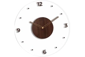 IEUDNS Transparent Acrylic Wall Clock, Vintage Wood Wall Clock for Garden Children's Rooms Office Schools, Dark Brown 40cm