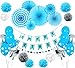 Blue Birthday Party Decoration Set for Boys - Happy Birthday Flag Banner, Blue Paper Fans, Dots Paper Garland, Colorful Balloons & Tissue Pompoms - 29-Piece Boy Birthday Party Decor Supply Kit