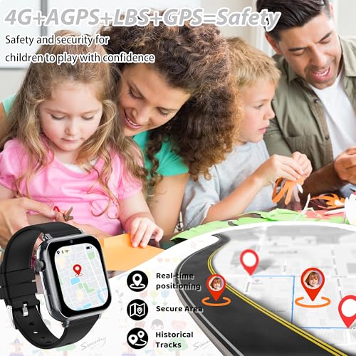 pmstuy 4G Smartwatch Children GPS Phone Watch Smartwatch Children WiFi Video Calling SOS Voice Chat Alarm Clock Games Waterproof Child Mobile Phone Gifts for Girl and Boy