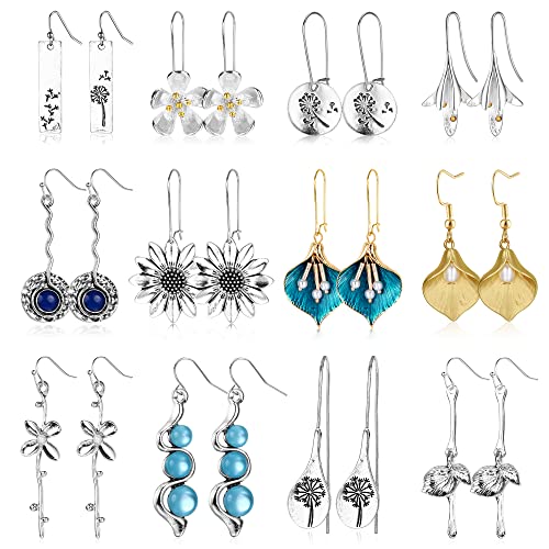 FIBO STEEL 12 Pairs Bohemian Vintage Drop Dangle Earrings for Women