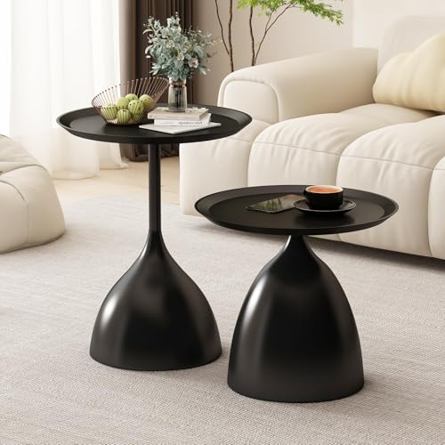 Coffee Table, Black Metal End Table for Living Room, Round Side Table, Bedside Table, Mid Century Circle Accent Table for Small Spaces Easy Assembly Modern Coffee Table for Bedroom Living Room (Black)