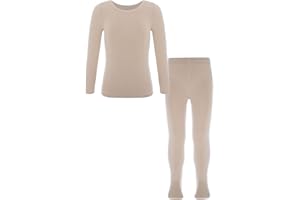 Kaerm Kids Girls Gymnastics Ballet Dance Thermal Underwear Suit Long Sleeve Base Layer Top and Pantyhose Leggings Set