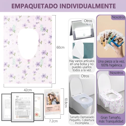 KFBGKKF 50 Piezas Tapas de Inodoro Desechables, Fundas de Toilet Seat Cover Desechables, Más Grande, para Viajes, Más Grueso e Impermeable, Paquete Individual para Viajes, Baños Públicos (50)