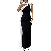 GORGLITTER Women's Formal Bodycon Maxi Evening Dress One Shoulder Sleeveless Cocktail Elegant Classy Dresses with Scarf