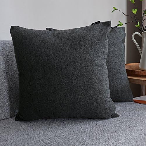 Hey Tang Pack of 2, Cotton Linen Soft Soild Decorative Square Throw Pillow Covers Set Cushion Case for Sofa Bedroom Car 20 x 20 Inch 50 x 50 Cm,Dark Grey