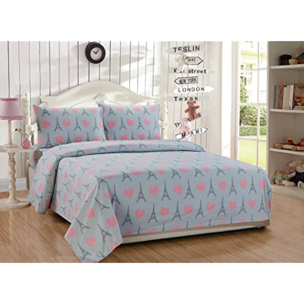 MK Home 7pc Full Comforter Set Girls Paris Bedding Eiffel Tower Pink