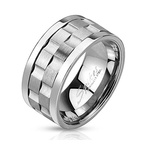 Stainless Steel Double Gear Shaped Center Design Spinner Ring, Ring Width of 10MM