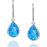 Gemschest Dangle Earrings for Women Opal: 925 Sterling Silver Teardrop Leverback Earrings October Birthstone Tear Drop Waterdrop Created Earring Jewelry Birthday Gifts for Wife Grandma Girlfriend