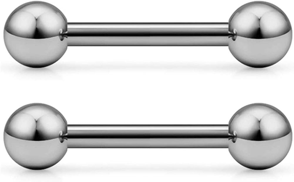 CIZME 1 Pair G23 Solid Titanium Tongue Bars Nipple Ring 16G 12/14/16mm Barbell Externally Threaded Piercing