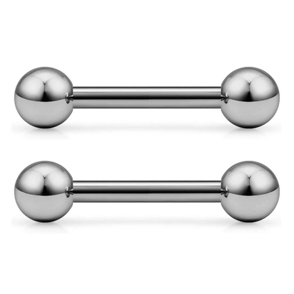 CIZME 1 Pair G23 Solid Titanium Tongue Bars Nipple Ring 14G Straight Barbell Externally Threaded Piercing 12/14/16/19/25mm